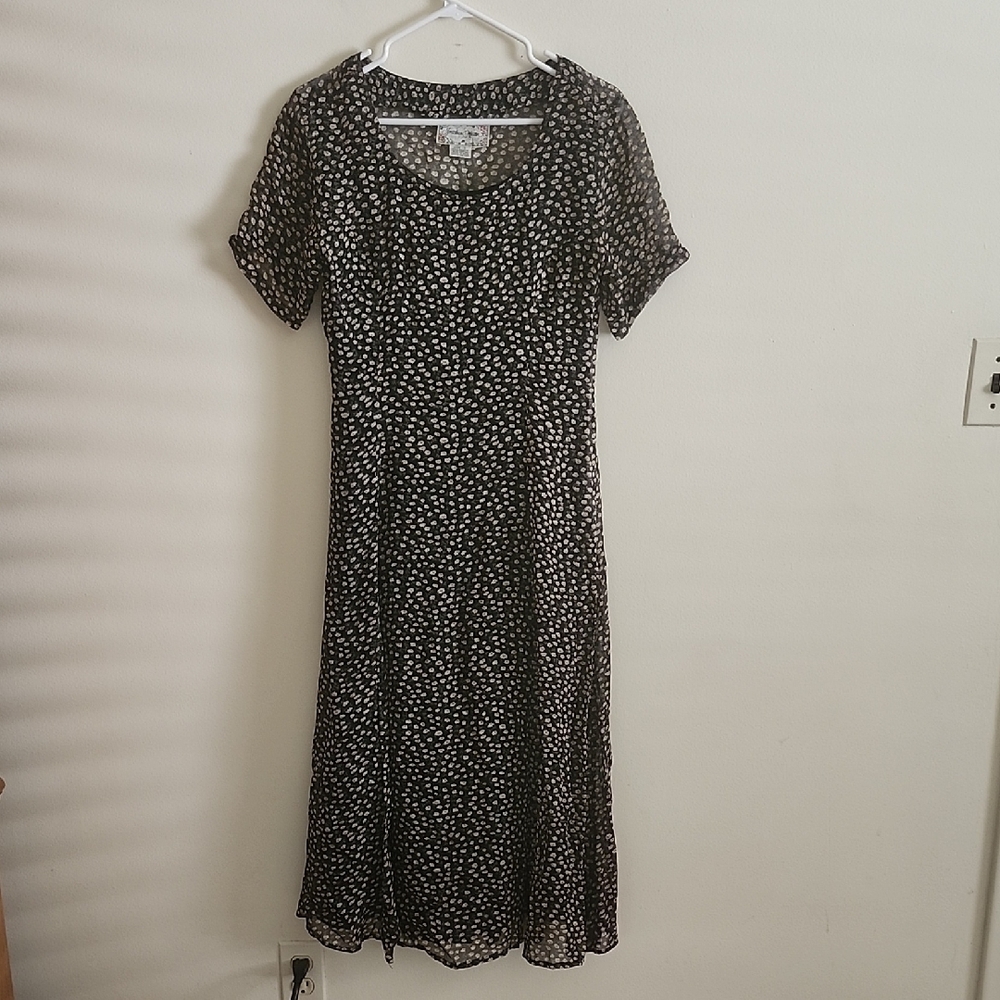 Jonathan Martin 90s Vintage Black White Short Sleeve Midi Dress Corset Tie Back